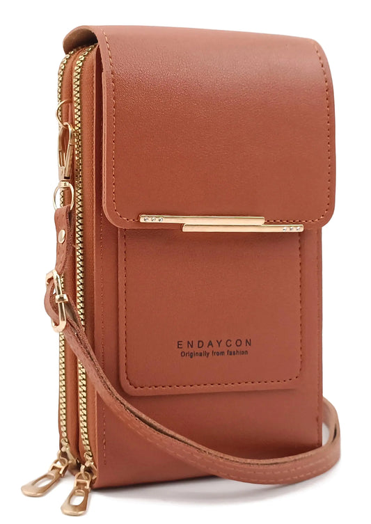 PORT&LOTUS Anti Theft Cell Phone Purses for Women Small RFID Blocking Forever Young Crossbody Bags with Wallet Women Handbags for Women PU Leather Shoulder Bag Phone Wallet Purse Card Slots Brown