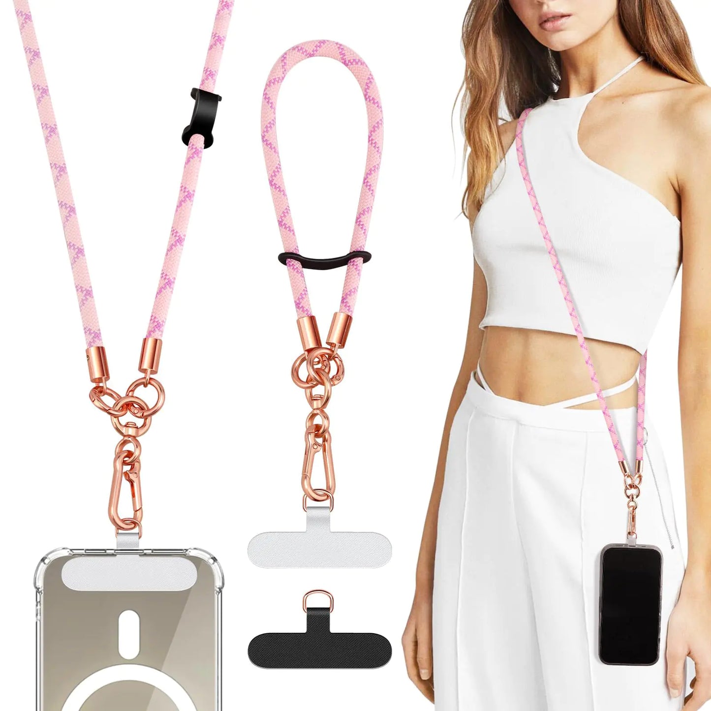 TiMOVO Universal Phone Lanyard Crossbody Adjustable Anti-Theft Phone Strap Crossbody for Phone Cases Cell Phone Neck Lanyard Wrist Strap for Women Pink