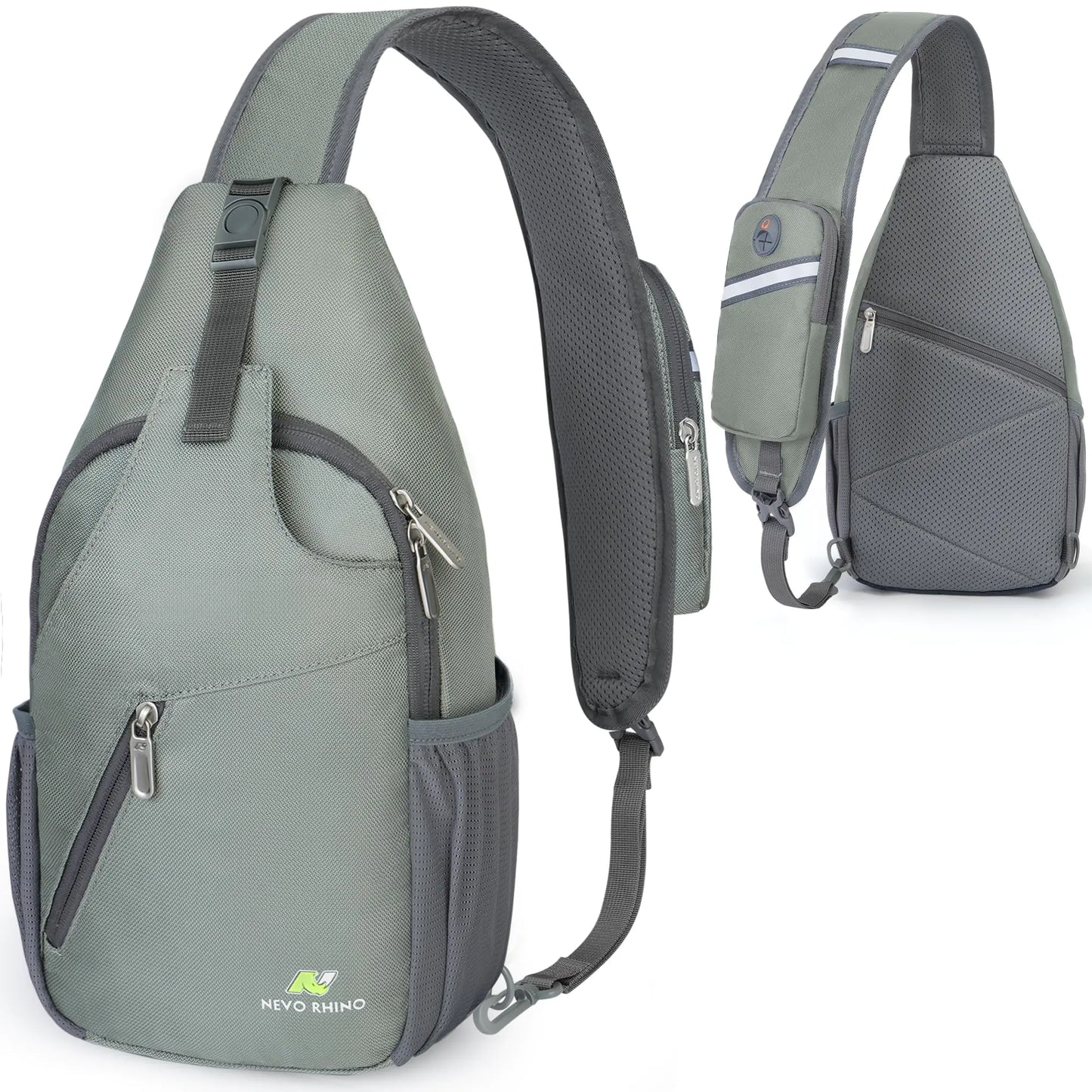 N NEVO RHINO Crossbody Sling Backpack Small Sling Bag Hiking Daypack Chest Bag Travel Shoulder Bags with Anti-theft Pocket (Light Gray Green)