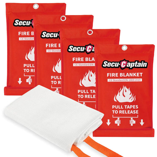 SecuCaptain Emergency Fire Blanket for Home and Kitchen - 4 Pack 40"x40" Flame Suppression Fiberglass Fire Blankets for House Camping Car Office Warehouse Emergency Survival Safety