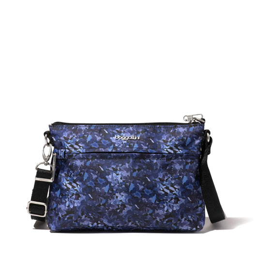Baggallini Womens Securtex Anti-Theft Memento Crossbody Bag Indigo Petal
