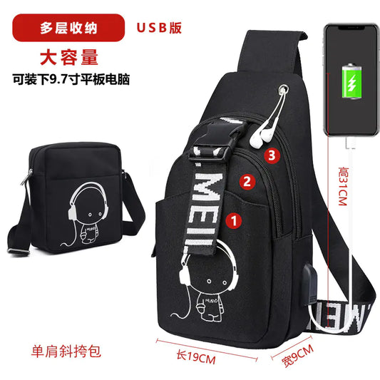 Men's Anti-Theft Canvas Crossbody Bag with Charger