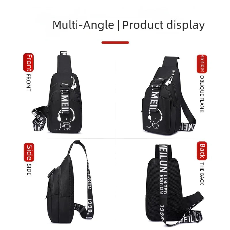 Men's Anti-Theft Canvas Crossbody Bag with Charger
