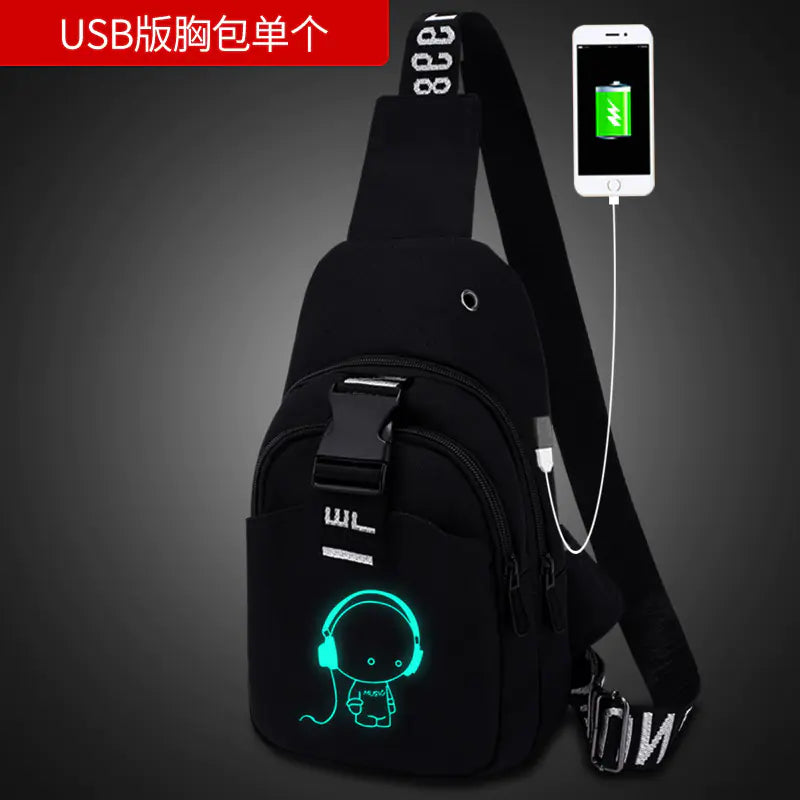 Men's Anti-Theft Canvas Crossbody Bag with Charger