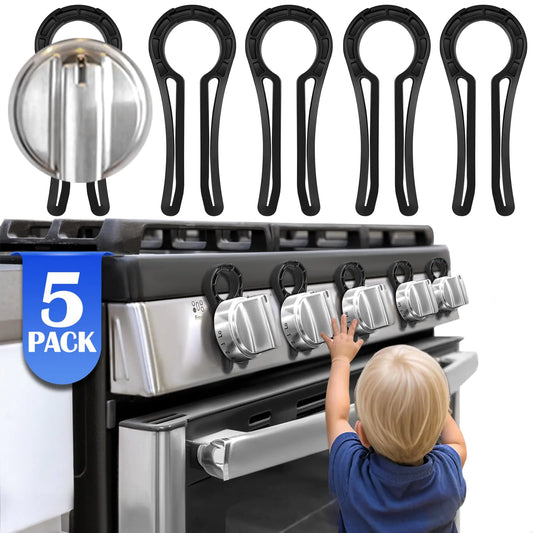 DAFUWENG Stove Safety Knob Locks (5 Pack) Gas Stove Knob Locks Oven Knob Covers for Child Safety Oven Lock Baby Proofing Oven Child Safety Lock Stove Knob Safety Cover for Baby and Pet (Black)
