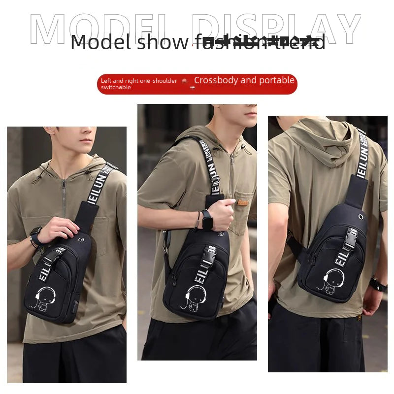 Men's Anti-Theft Canvas Crossbody Bag with Charger