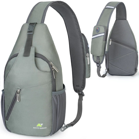 N NEVO RHINO Crossbody Sling Backpack Small Sling Bag Hiking Daypack Chest Bag Travel Shoulder Bags with Anti-theft Pocket (Light Gray Green)