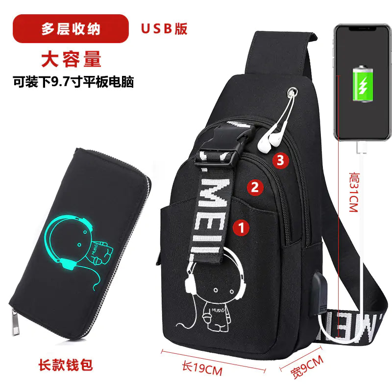 Men's Anti-Theft Canvas Crossbody Bag with Charger